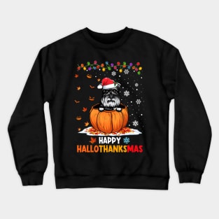 Miniature Schnauzer On Pumpkin Happy Hallothanksmas Crewneck Sweatshirt